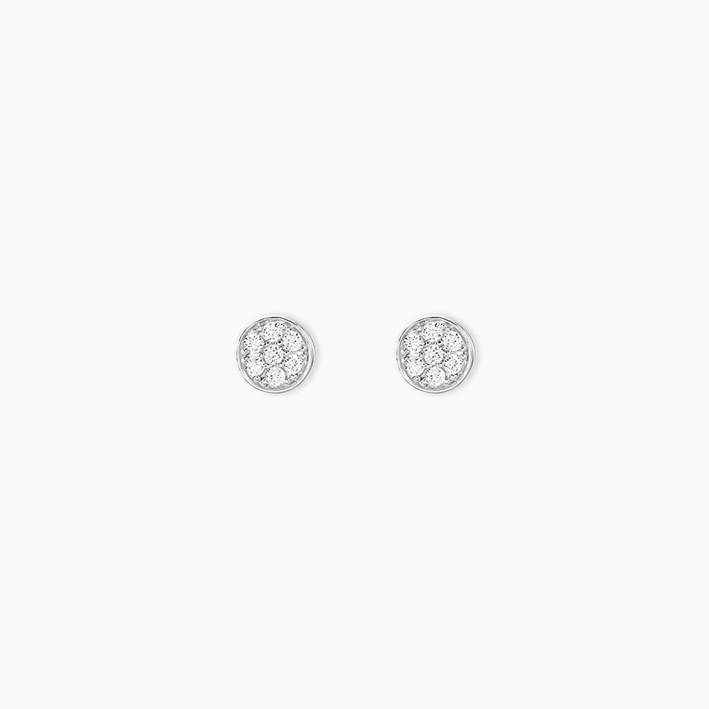 Boucles D'oreilles Puces Pastille Serti Clos Or Blanc Oxyde - Clous d'oreilles Femme | Histoire d&rsquo;Or