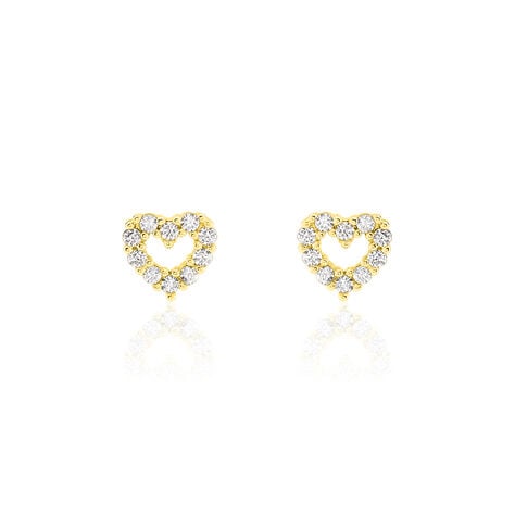 Boucles D'oreilles Puces Coeur Ajoure Or Jaune Oxyde De Zirconium - Clous d'oreilles Femme | Histoire d’Or