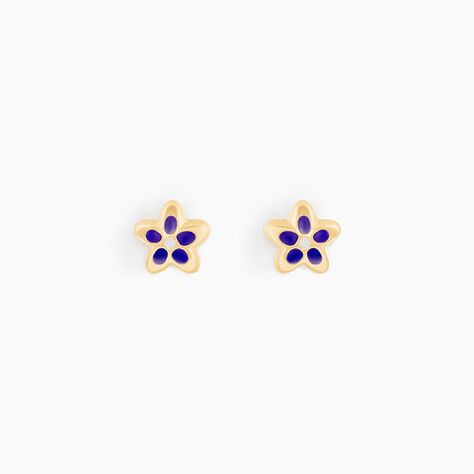 Boucles D'oreilles Puces Fleur Email Or Jaune - Clous d'oreilles Enfant | Histoire d’Or