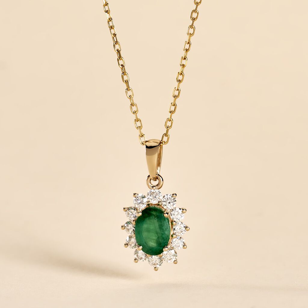 Pendentif Or Jaune Emeraude Diamants - Pendentifs Femme | Histoire d’Or