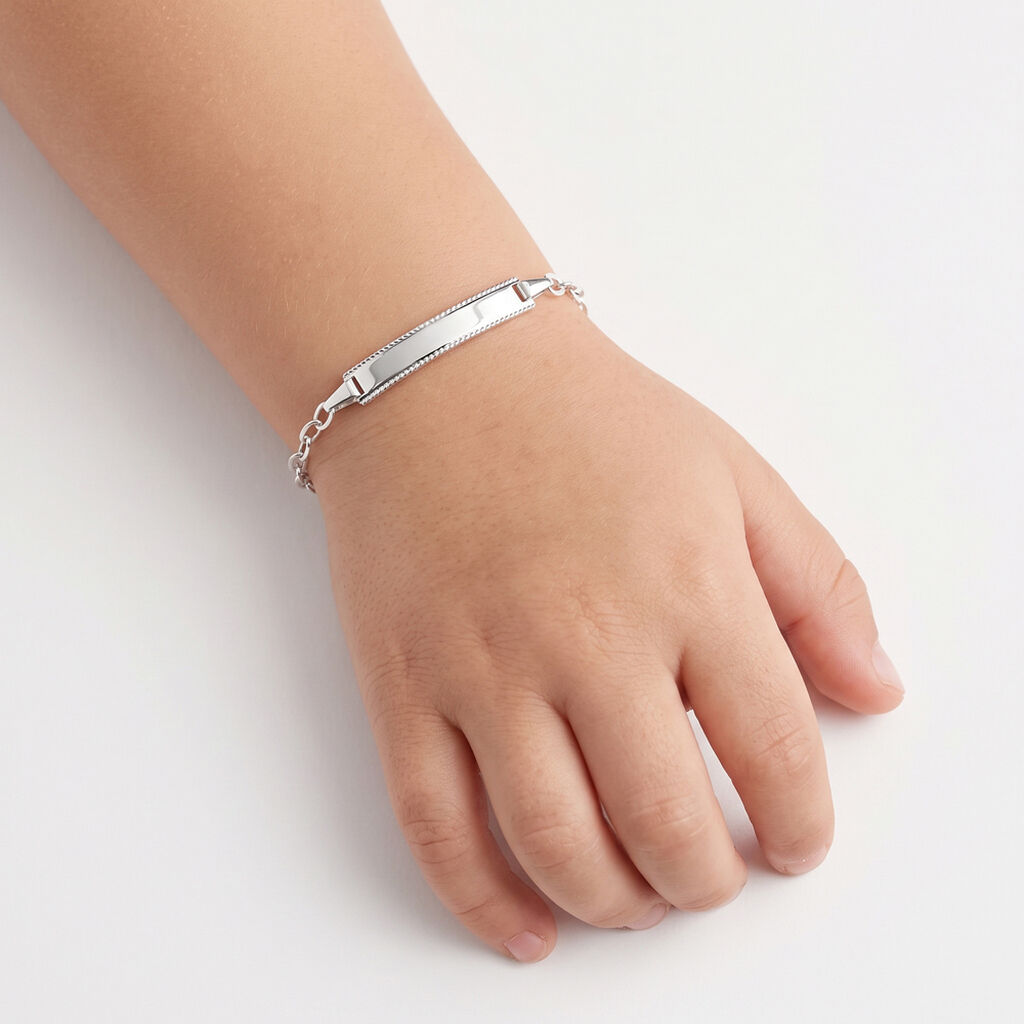Bracelet Identit&eacute; Gaspardine Maille For&ccedil;at Or Blanc - Bracelets Communion Enfant | Histoire d&rsquo;Or