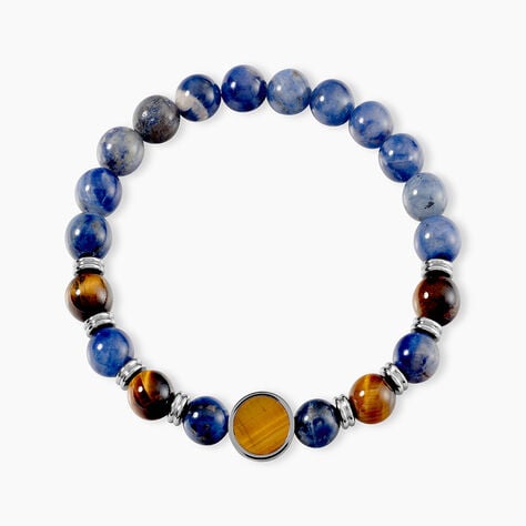 Bracelet Jourdan Archimedes Acier Argent&eacute; Oeil De Tigre Sodalite - Bracelets Homme | Histoire d&rsquo;Or