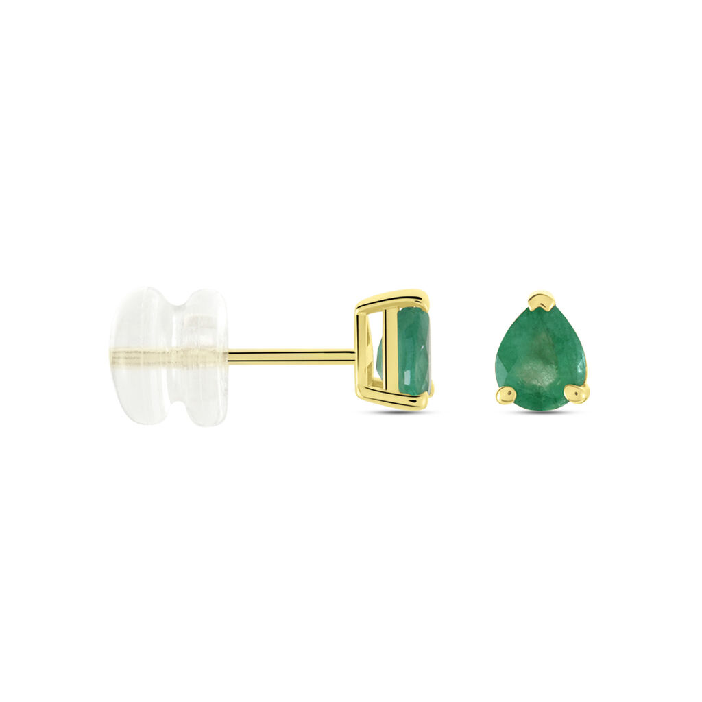 Boucles D'oreilles Puces Or Jaune Isador Emeraude - Clous d'oreilles Femme | Histoire d’Or
