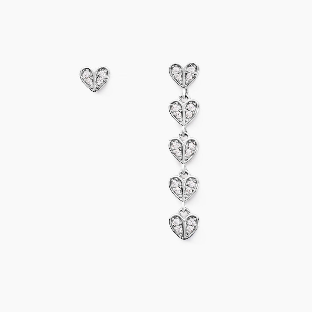 Boucles D'oreilles Dépareillées Declaration Argent Blanc Oxyde - Boucles d'Oreilles Coeur Femme | Histoire d’Or