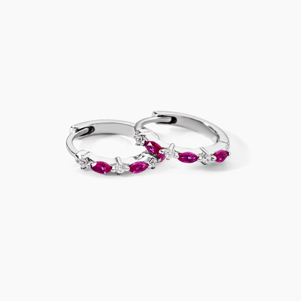 Cr&eacute;oles Summer Burgundy Argent Blanc Oxyde De Zirconium - Boucles d'oreilles cr&eacute;oles Femme | Histoire d&rsquo;Or