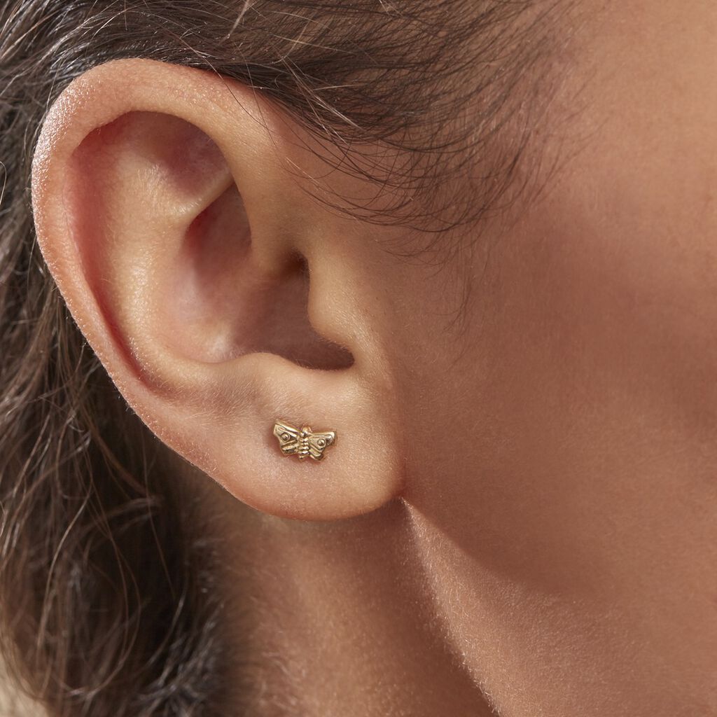Boucles D'oreilles Puces Bartholomee Papillon Or Jaune - Clous d'oreilles Famille | Histoire d’Or