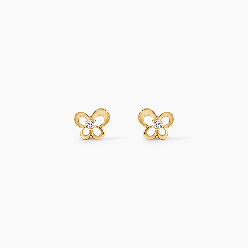 Boucles D'Oreilles Puces Cathy Argent Dor&eacute; A L'Or 750/1000 Oxyde De Zirconium - Boucles d'oreilles fantaisie Femme | Histoire d&rsquo;Or