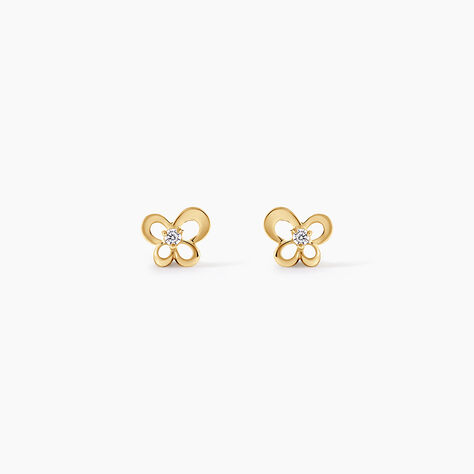 Boucles D'Oreilles Puces Cathy Argent Dor&eacute; A L'Or 750/1000 Oxyde De Zirconium - Boucles d'oreilles fantaisie Femme | Histoire d&rsquo;Or