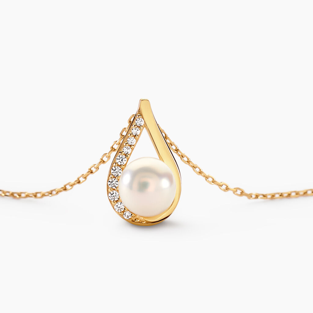 Collier Helin Or Jaune Perle De Culture Et Oxyde De Zirconium - Colliers Femme | Histoire d&rsquo;Or