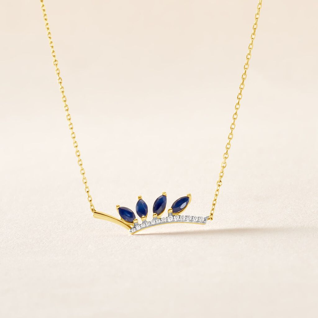 Collier Navette Or Jaune Saphir Diamant - Colliers Femme | Histoire d’Or