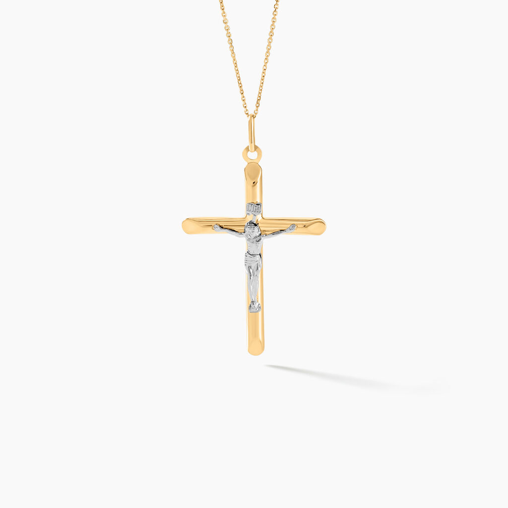 Pendentif Damian Croix Or Bicolore - Pendentifs Baptême Unisex | Histoire d’Or