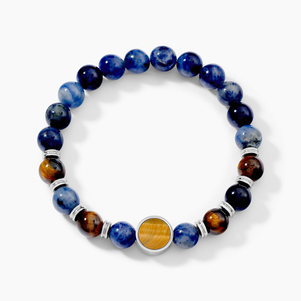 Bracelet Jourdan Archimedes Acier Argenté Oeil De Tigre Sodalite - Bracelets Homme | Histoire d’Or