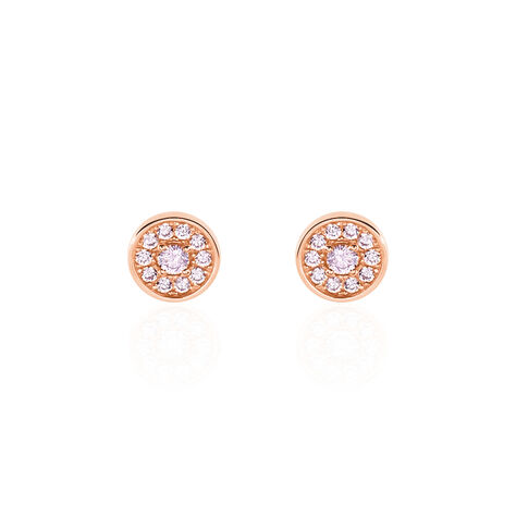 Boucles D'oreilles Puces Auxana Argent Rose Oxyde De Zirconium - Boucles d'oreilles fantaisie Femme | Histoire d’Or