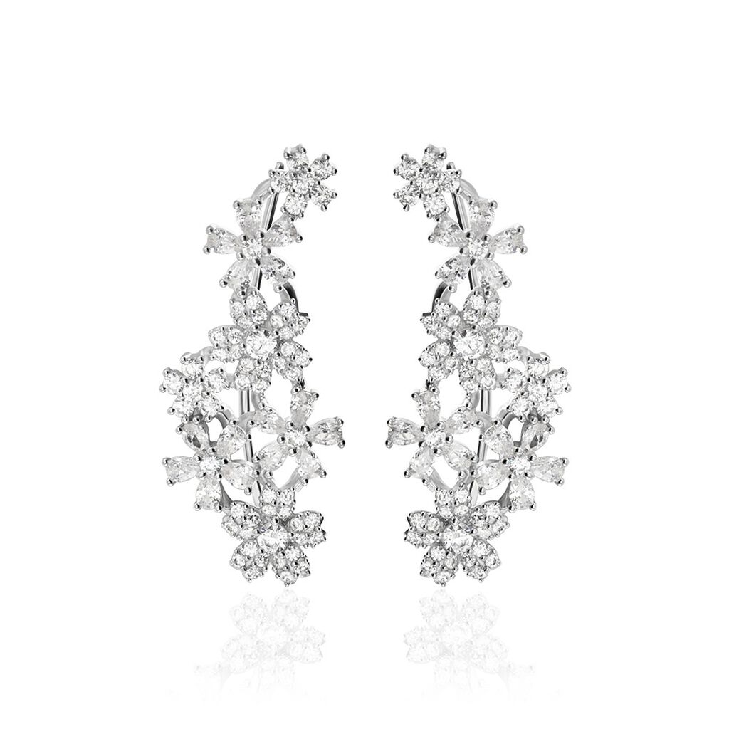 Bijoux D'oreilles Midnight Flower Argent Blanc Oxyde De Zirconium - Ear cuffs Femme | Histoire d&rsquo;Or