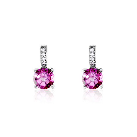 Boucles D'oreilles Puces Noora Or Blanc Topaze Rose Oxyde De Zirconium - Clous d'oreilles Femme | Histoire d&rsquo;Or