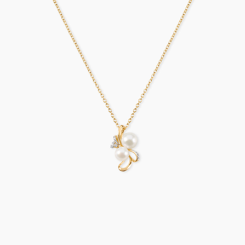 Collier Wandula Argent Dor&eacute; A L'Or 750/1000 Perle De Culture Oxyde De Zirconium - Colliers pierre Femme | Histoire d&rsquo;Or