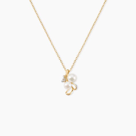 Collier Wandula Argent Dor&eacute; A L'Or 750/1000 Perle De Culture Oxyde De Zirconium - Colliers pierre Femme | Histoire d&rsquo;Or