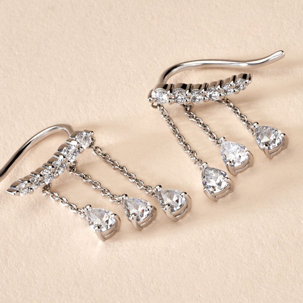 Boucles D'oreilles Pendantes Rilla Argent Blanc Oxyde De Zirconium - Boucles d'oreilles fantaisie Femme | Histoire d’Or