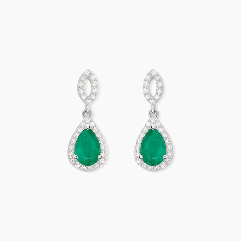 Boucles D'oreilles Puces Sissi Or Blanc Diamant Et Emeraude - Boucles d'oreilles pendantes Femme | Histoire d’Or