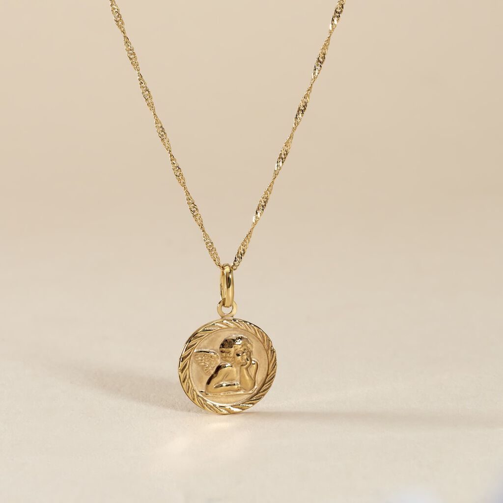 Pendentif Ange Rond Sable Or Jaune - Pendentifs Baptême Famille | Histoire d’Or
