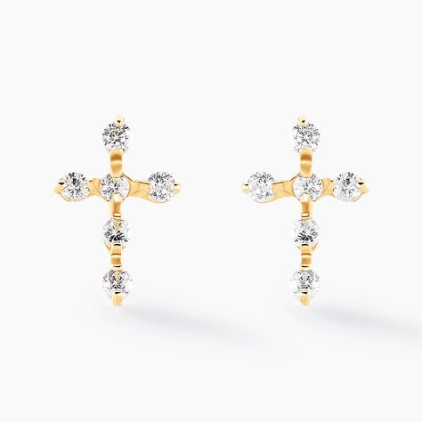 Boucles D'oreilles Puces Jesusa Or Jaune Oxyde De Zirconium - Clous d'oreilles Femme | Histoire d&rsquo;Or