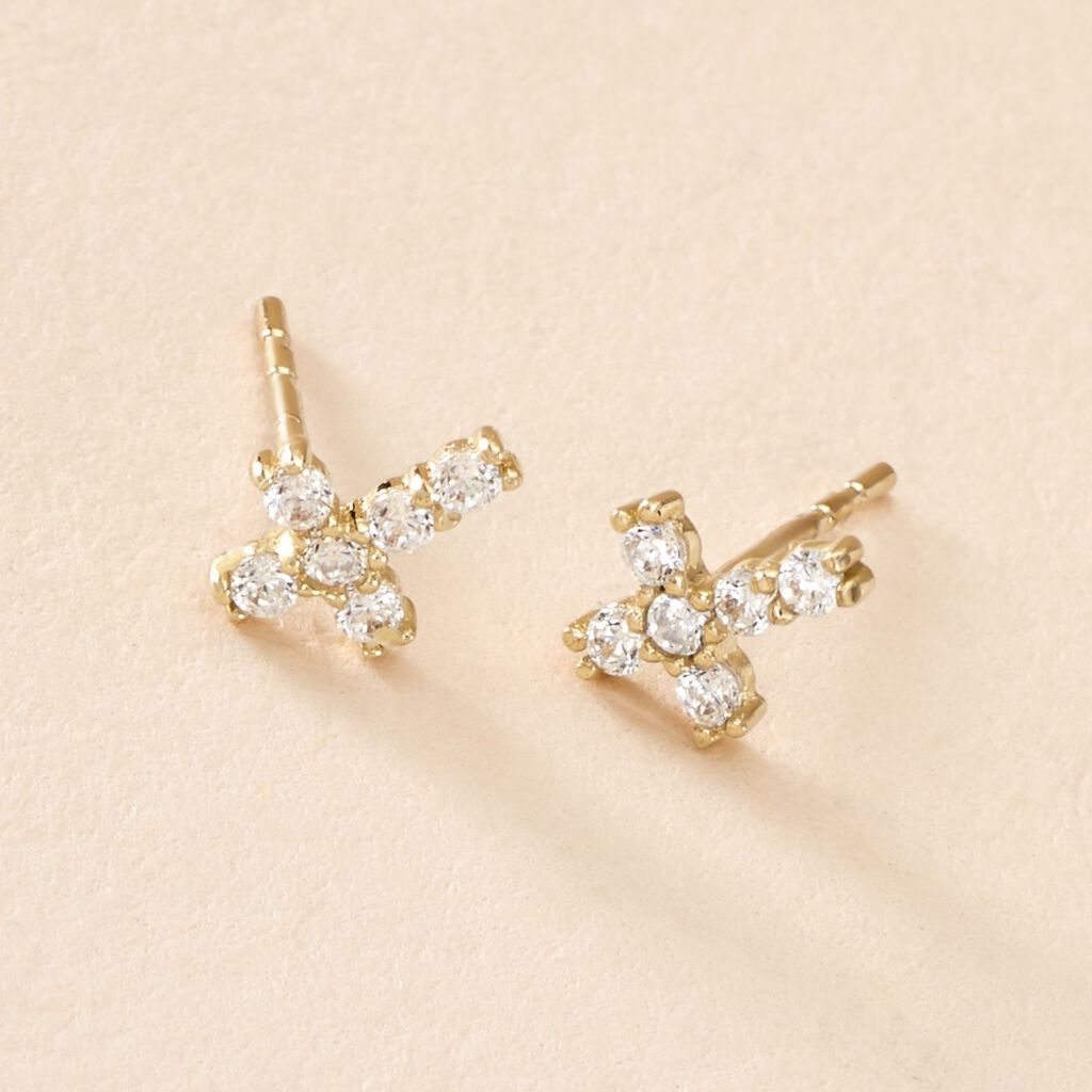 Boucles D'oreilles Puces Luna Or Jaune Oxyde De Zirconium - Clous d'oreilles Femme | Histoire d&rsquo;Or