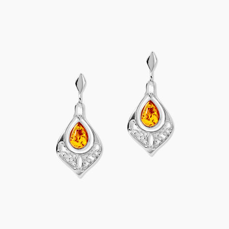 Boucles D'oreilles Pendantes Doralyn Argent Blanc Ambre - Boucles d'oreilles fantaisie Femme | Histoire d&rsquo;Or