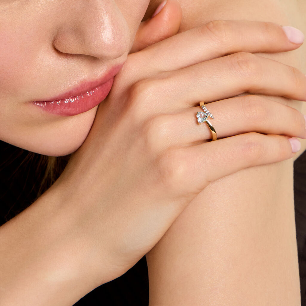 Bague Eva Argent Dor&eacute; A L'Or 750/1000 Topaze Oxyde De Zirconium - Bagues solitaires Femme | Histoire d&rsquo;Or