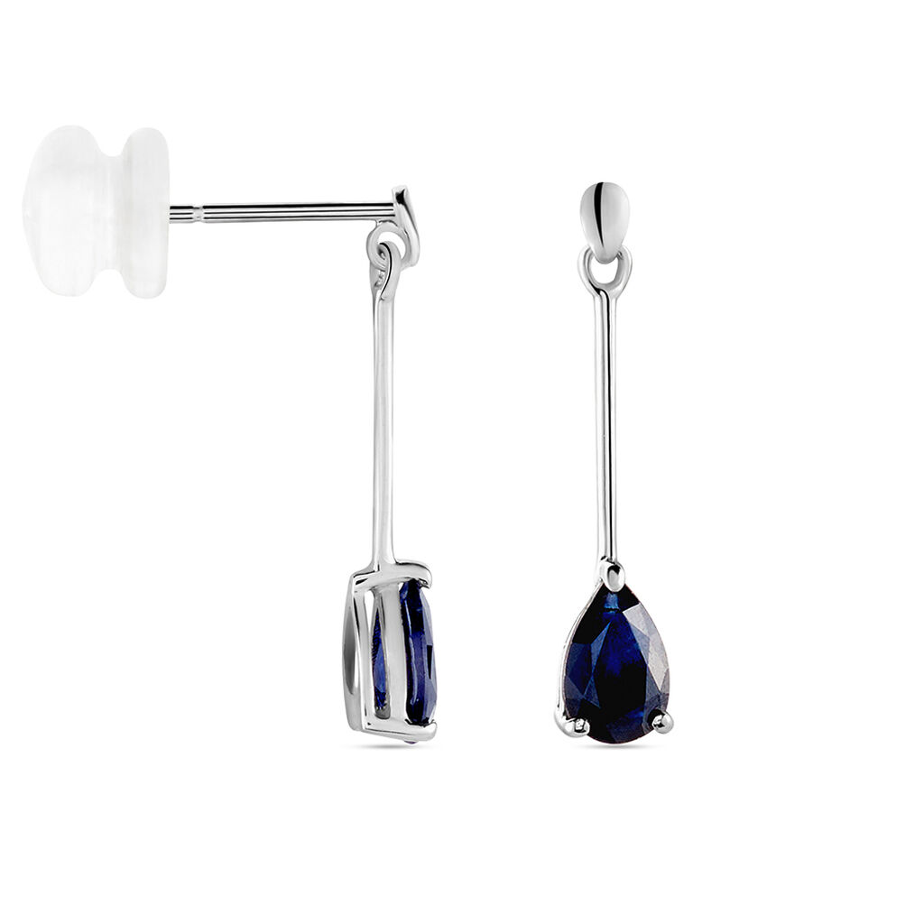 Boucles D'oreilles Pendantes Or Blanc Goutte Saphir - Boucles d'oreilles pendantes Femme | Histoire d’Or