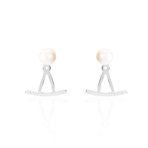 Bijoux D'oreilles Sylviane Argent Blanc Perle De Culture Et Oxyde - Boucles d'oreilles fantaisie Femme | Histoire d’Or