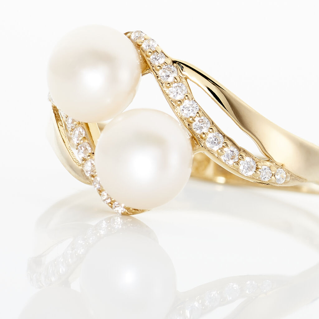 Bague Loeva Or Jaune Perle De Culture Et Oxyde De Zirconium - Bagues avec pierre Femme | Histoire d&rsquo;Or