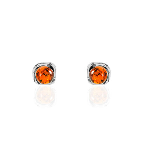 Boucles D'oreilles Puces Argent Blanc Joude Ambre - Boucles d'oreilles fantaisie Femme | Histoire d’Or