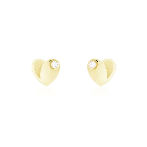 Boucles D'oreilles Puces Freddie Coeur Plein Or Jaune Oxyde De Zirconium - Clous d'oreilles Famille | Histoire d&rsquo;Or
