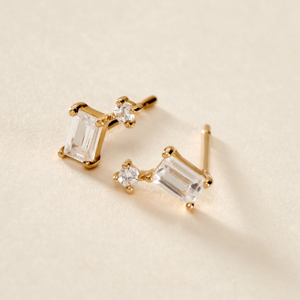 Boucles D'oreilles Puces Ashtad Or Jaune Oxyde De Zirconium - Clous d'oreilles Femme | Histoire d&rsquo;Or