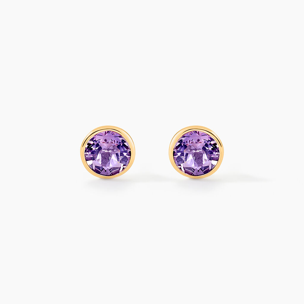 Boucles D'oreilles Puces Parmeclos Or Jaune Amethyste - Clous d'oreilles Femme | Histoire d&rsquo;Or