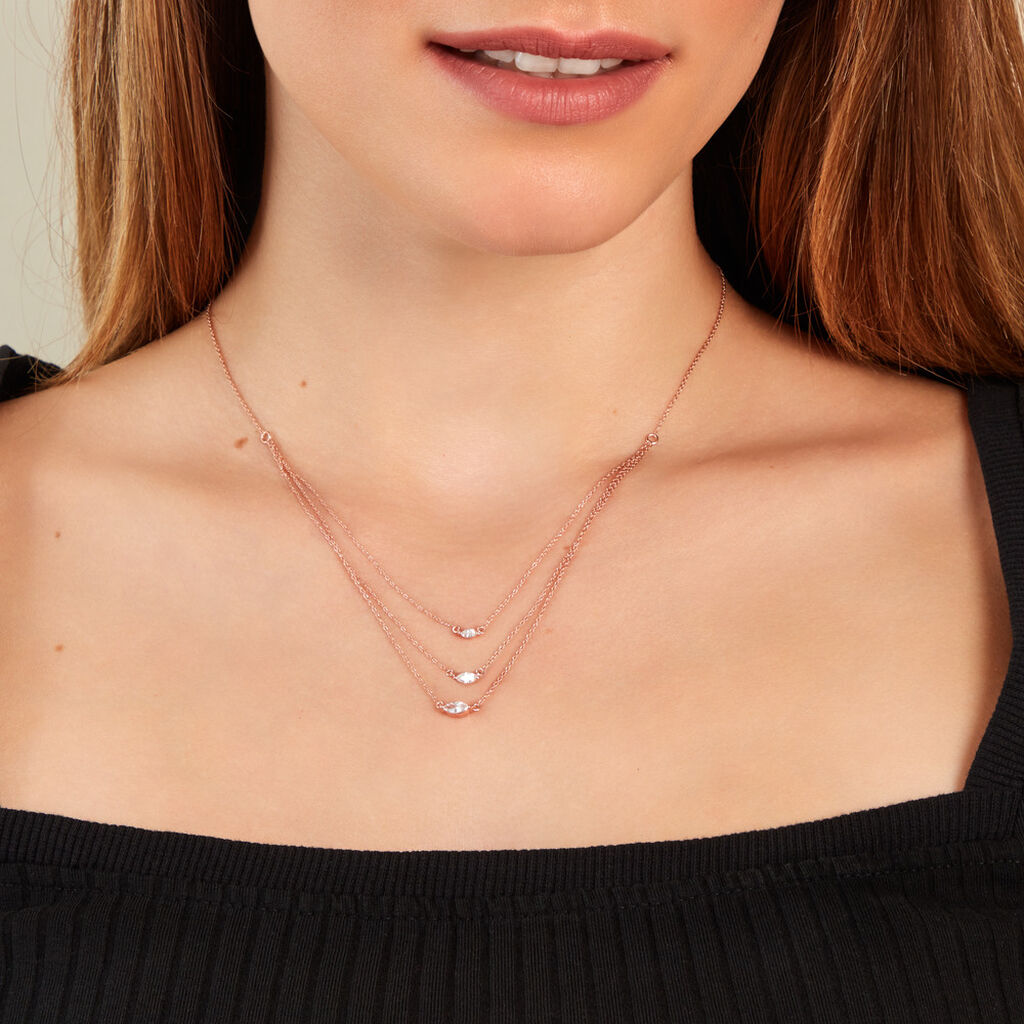 Collier Navette Argent Rose Oxyde De Zirconium - Colliers fantaisie Femme | Histoire d’Or