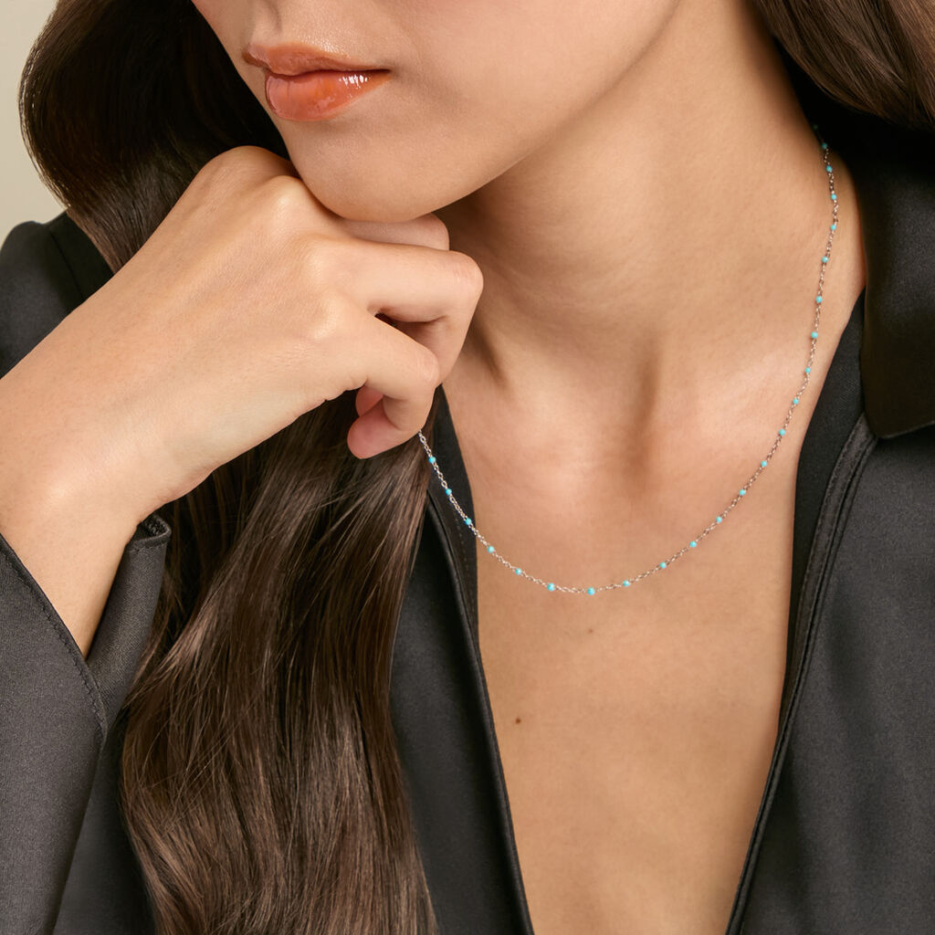 Collier Polka Argent Blanc Email Turquoise - Colliers fantaisie Femme | Histoire d&rsquo;Or