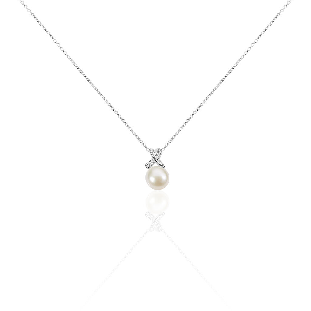collier sathine argent blanc perle de culture et oxyde de zirconium