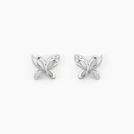 Boucles D'oreilles Puces Papillon Or Blanc Diamant - Clous d'oreilles Femme | Histoire d’Or