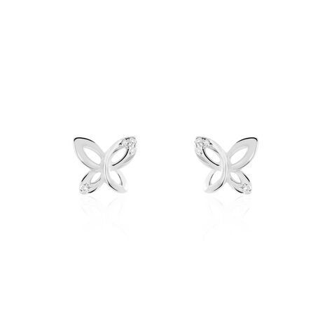Boucles D'oreilles Puces Papillon Or Blanc Diamant - Clous d'oreilles Femme | Histoire d’Or