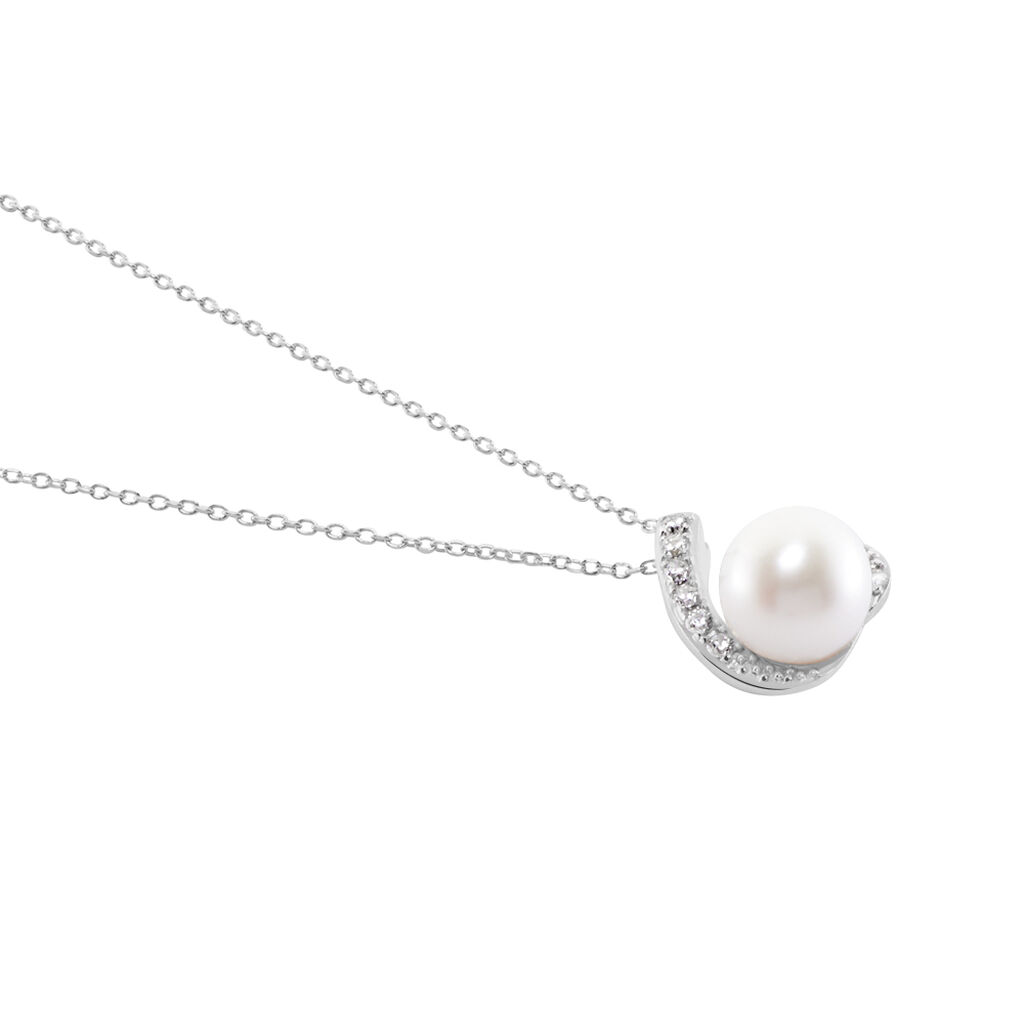 Collier Angel Or Blanc Perle De Culture Oxyde - Colliers Femme | Histoire d&rsquo;Or