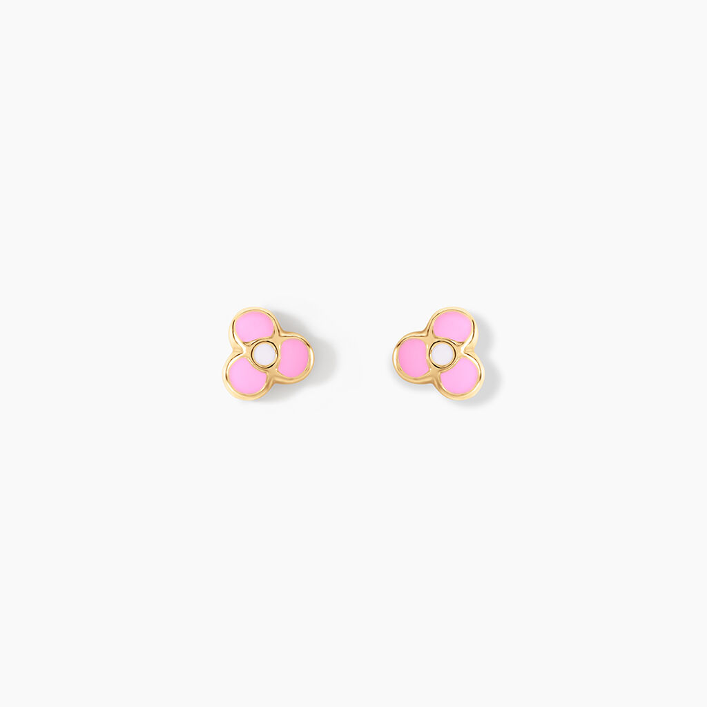 Boucles D'oreilles Puces Fleur Rose Or Jaune - Clous d'oreilles Enfant | Histoire d&rsquo;Or