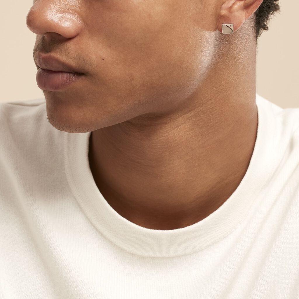 Boucle D'oreille Puce Unitaire Acier Blanc Tiago Diamant - Boucles d'oreilles fantaisie Homme | Histoire d’Or