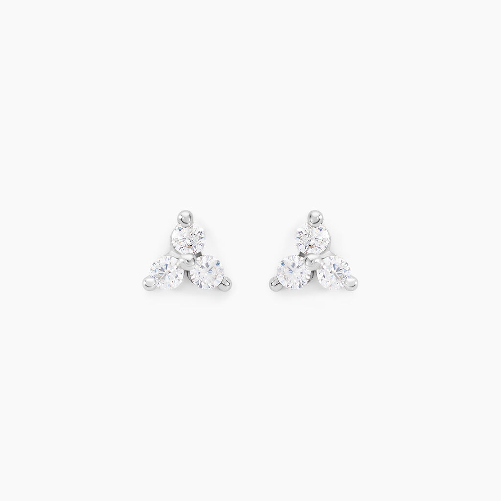 Boucles D'oreilles Puces Cassy Fleur Or Blanc Oxyde De Zirconium - Clous d'oreilles Femme | Histoire d&rsquo;Or