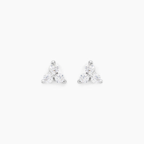 Boucles D'oreilles Puces Cassy Fleur Or Blanc Oxyde De Zirconium - Clous d'oreilles Femme | Histoire d&rsquo;Or