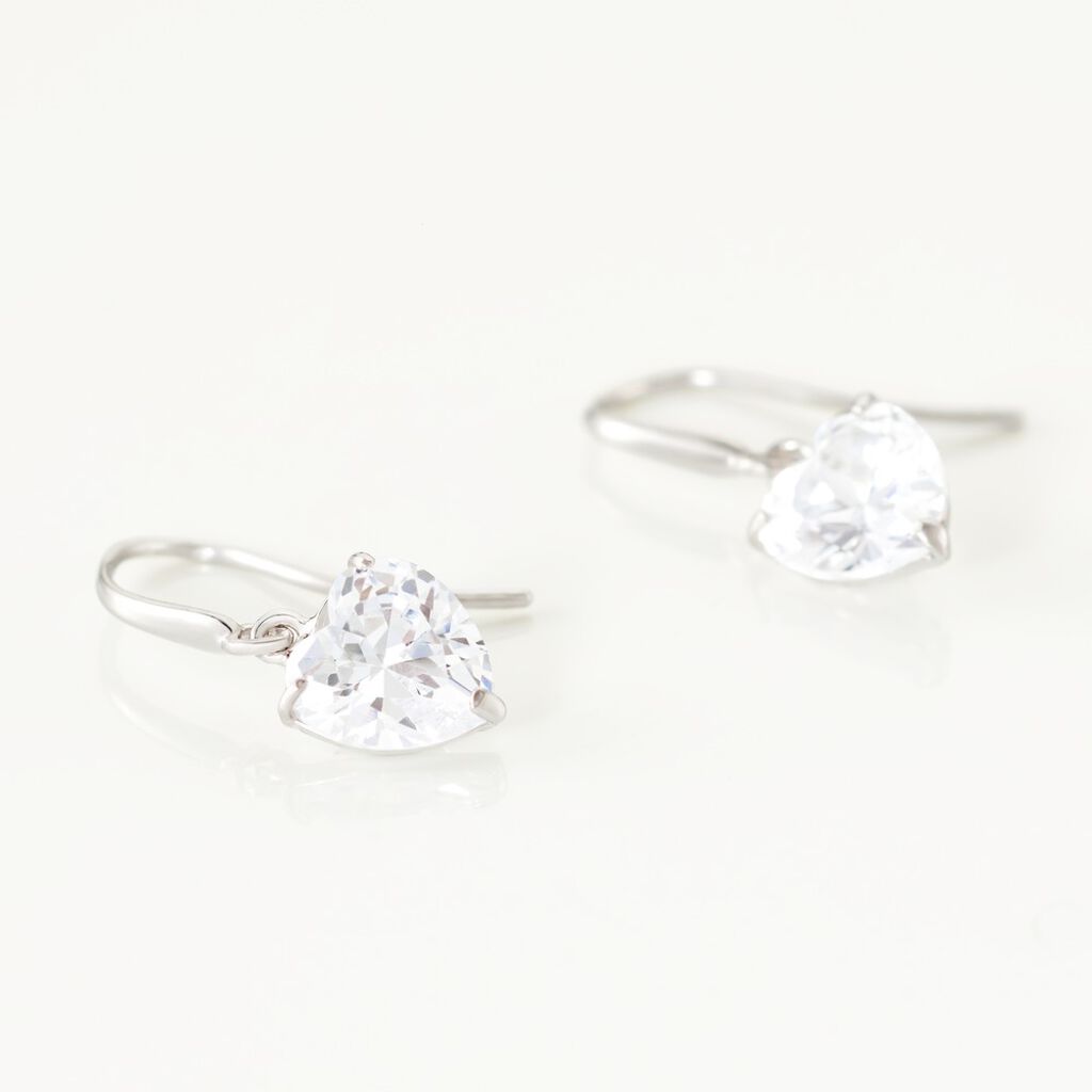Boucles D'oreilles Pendantes Bo Coeur Pm Or Blanc Oxyde De Zirconium - Boucles d'oreilles pendantes Femme | Histoire d’Or