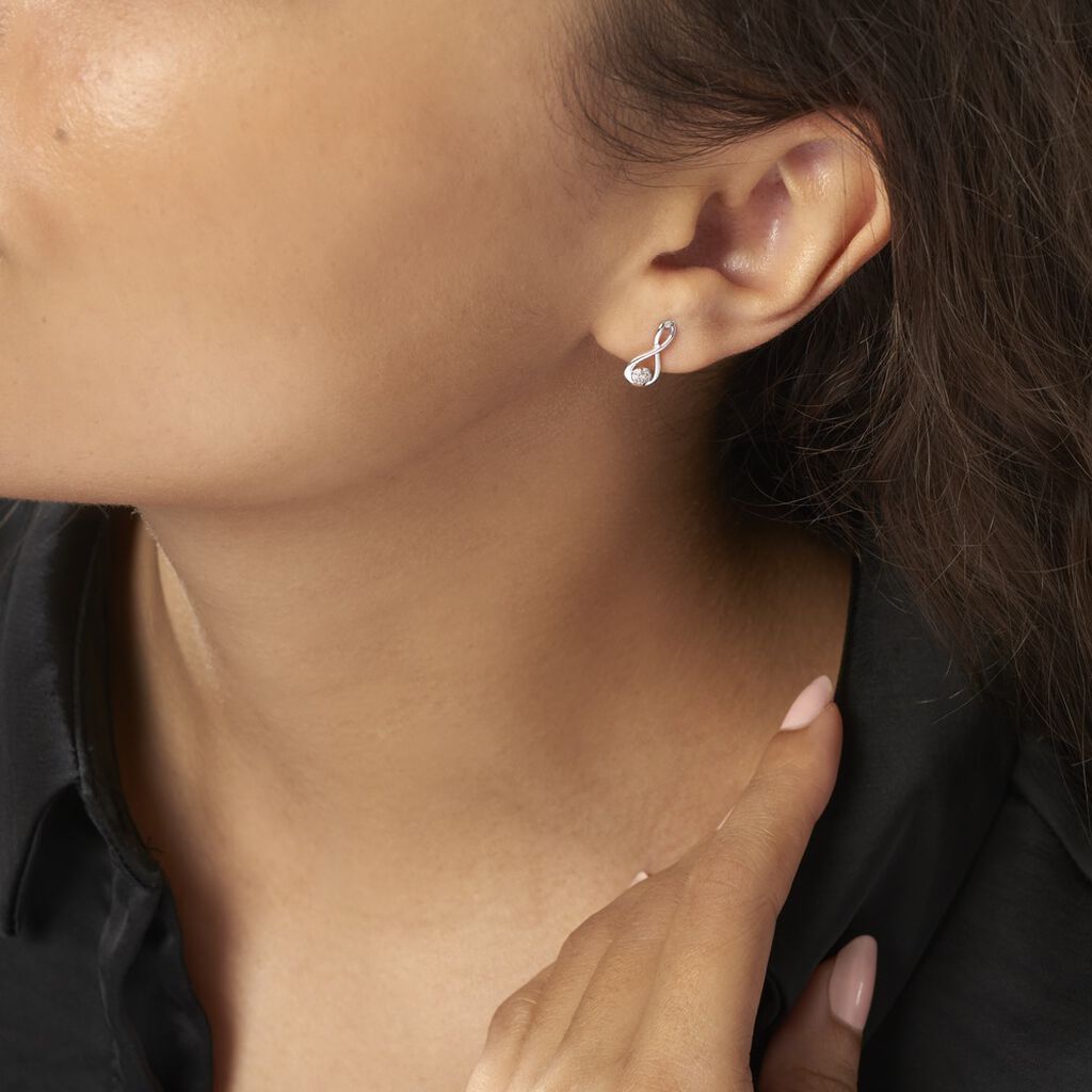 Boucles D'oreilles Puces Shaeen Or Blanc Diamant - Clous d'oreilles Femme | Histoire d&rsquo;Or