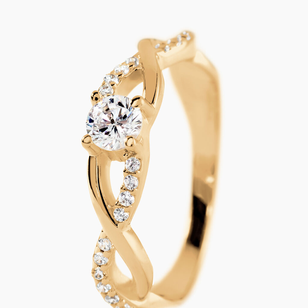 Bague Solitaire Plaque Or Jaune Oxyde De Zirconium -  Femme | Histoire d&rsquo;Or