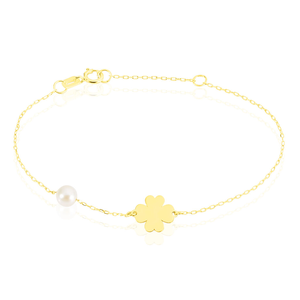 bracelet trefle or jaune perle de culture