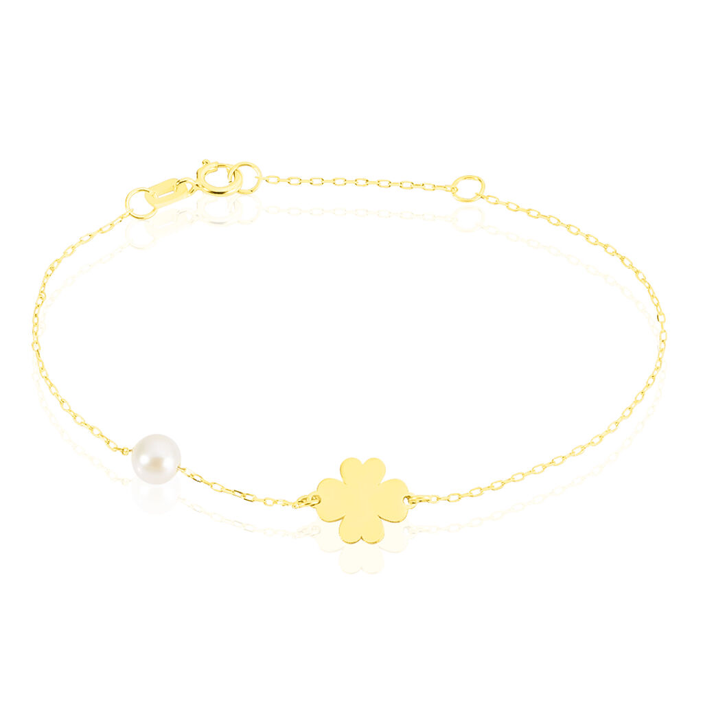 Bracelet Trefle Or Jaune Perle De Culture